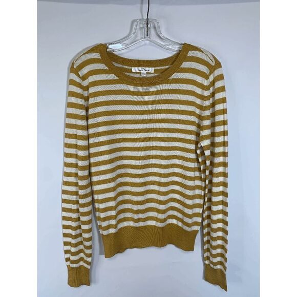 Love Tree Women's Mustard / White Tight Knit Pullover Long Sleeve Sweater Size L - Picture 1 of 7